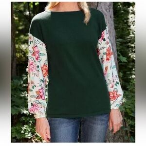 Matilda Jane green long sleeve with floral sleeves